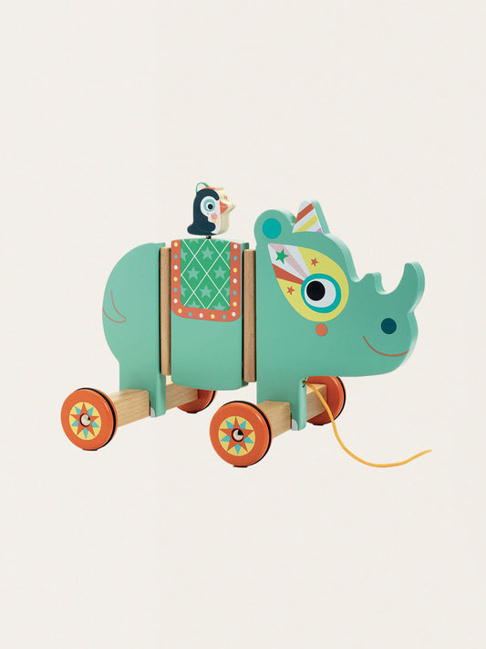 Drewniany nosorożec na sznurku