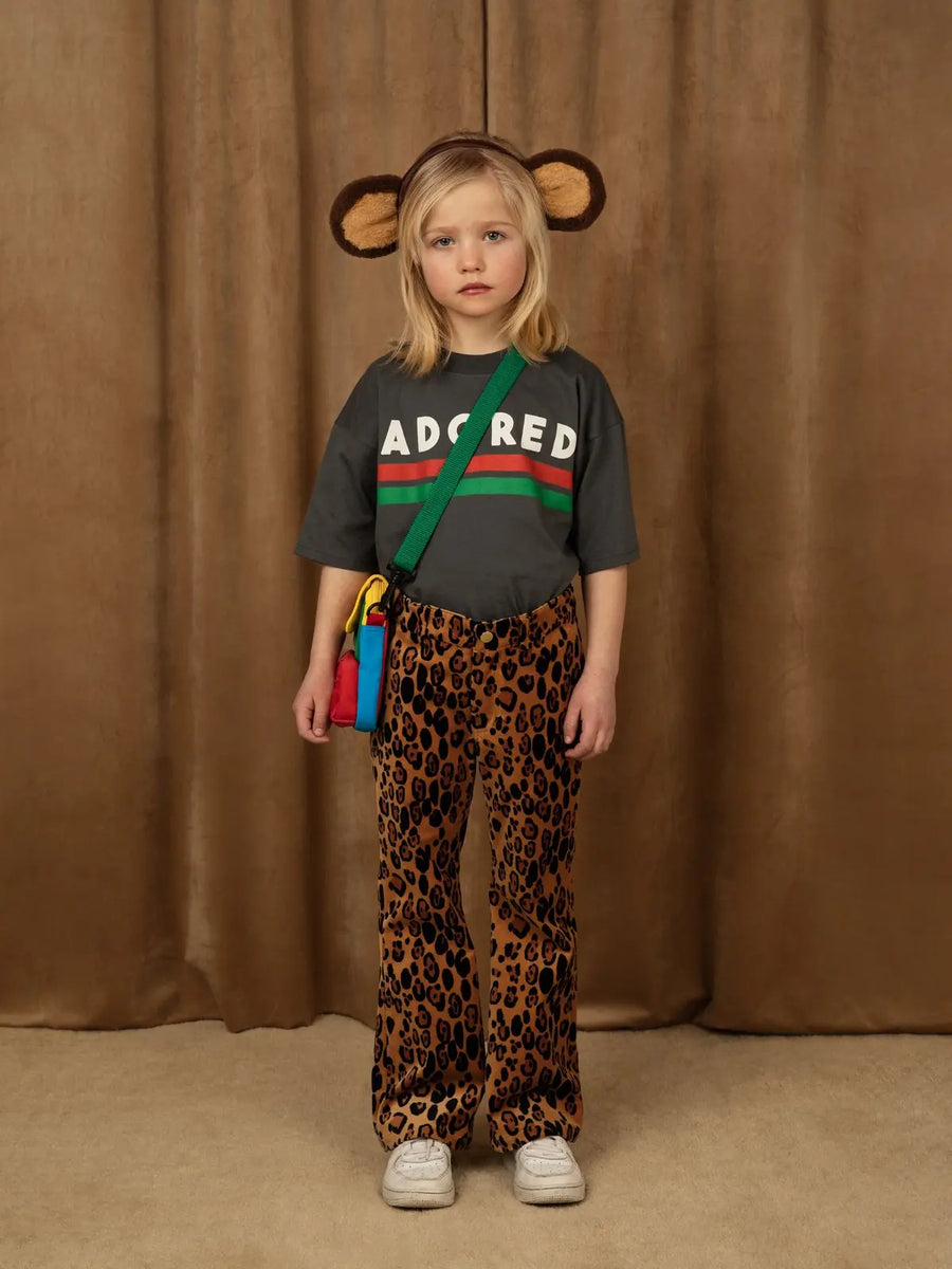 Welurowe rozszerzane spodnie w cętki lamparta