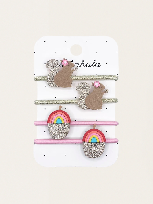 Gumki do włosów 4 szt. Squirrel and Rainbow Acorn