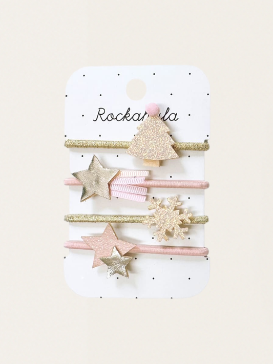 Gumki do włosów 4 szt. Frosted Shimmer Xmas Tree