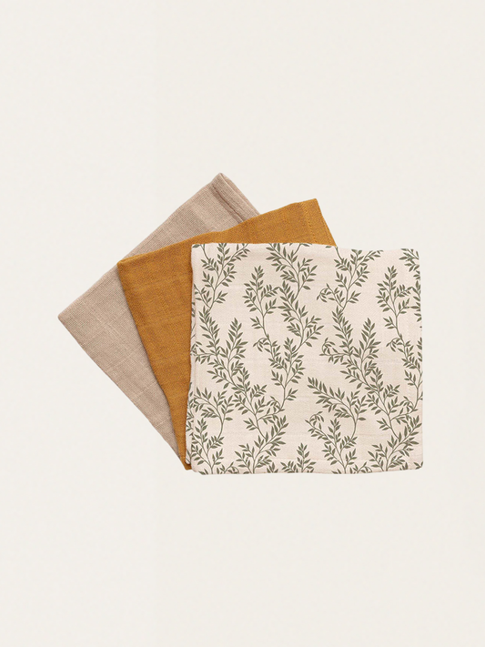 Zestaw trzech pieluszek z organicznego muślinu