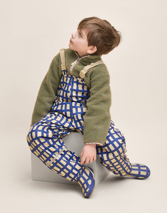 Wiatroszczelne spodnie przeciwdeszczowe - Plaid Cobalt