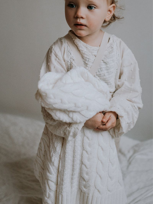 Kocyk z warkoczowym splotem z wełny merino My Memi - premium collection