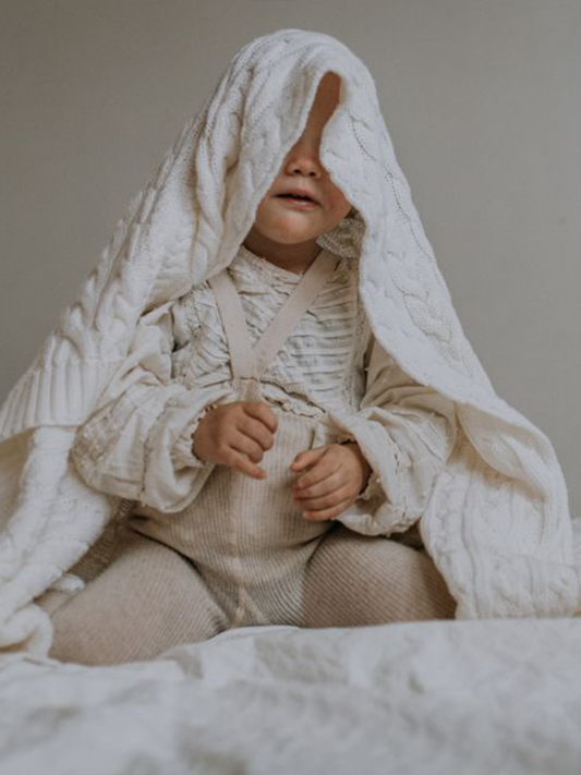 Kocyk z warkoczowym splotem z wełny merino My Memi - premium collection