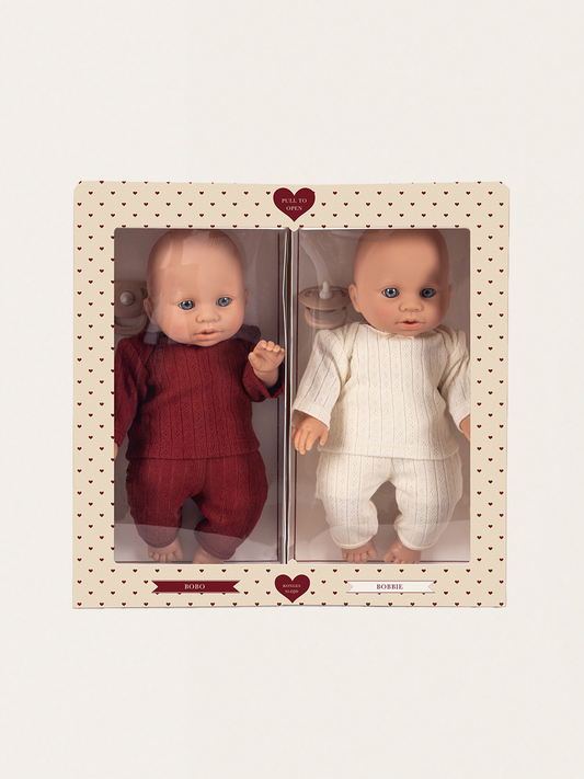Zestaw dwóch lalek ze smoczkiem Bobo i Bobbie