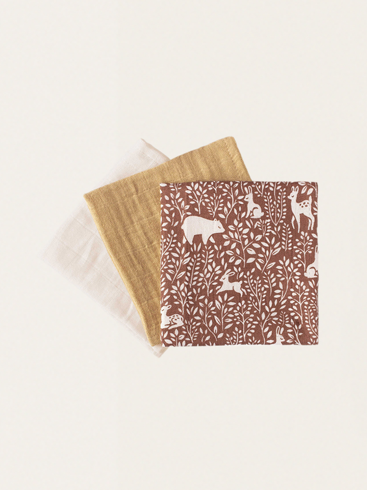 Zestaw trzech pieluszek z organicznego muślinu