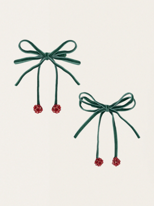 Koralikowe spinki do włosów Cherry Bow Clips Smoke Pine