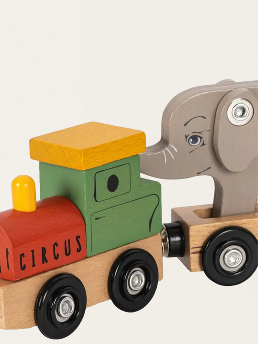 Drewniany pociąg magnetyczny z cyrkowymi zwierzątkami