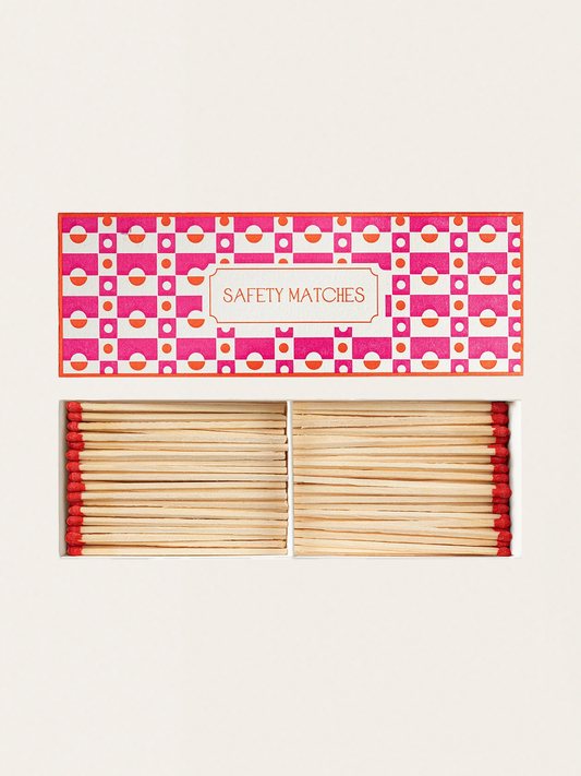 Zapałki w podwójnym eleganckim pudełku vintage - Block Pattern Pink