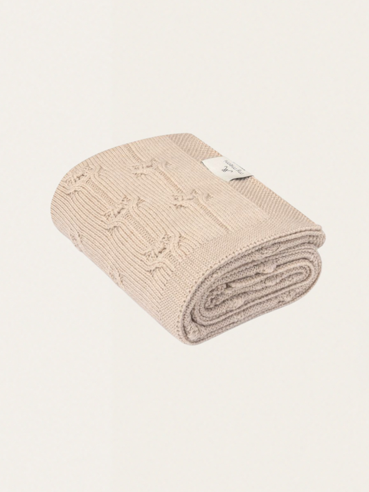 Kocyk Floral z wełny merino My Memi - premium collection Warm Beige