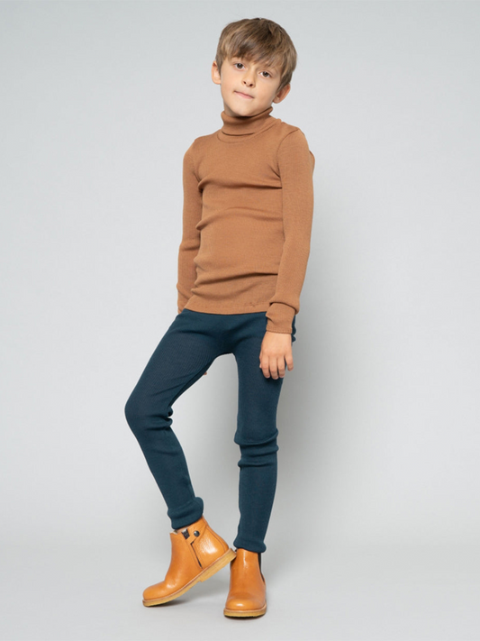 Prążkowany golfik z wełny merino Caramel