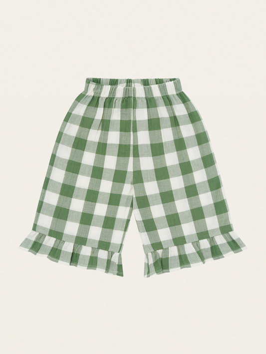 Muślinowe spodnie kuloty Dill Gingham Frill
