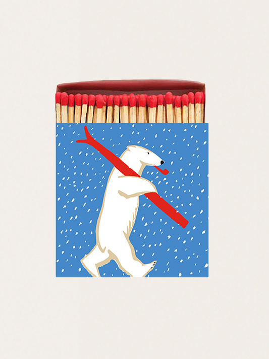 Zapałki w eleganckim pudełku vintage - Christmas Skiing Polar Bear