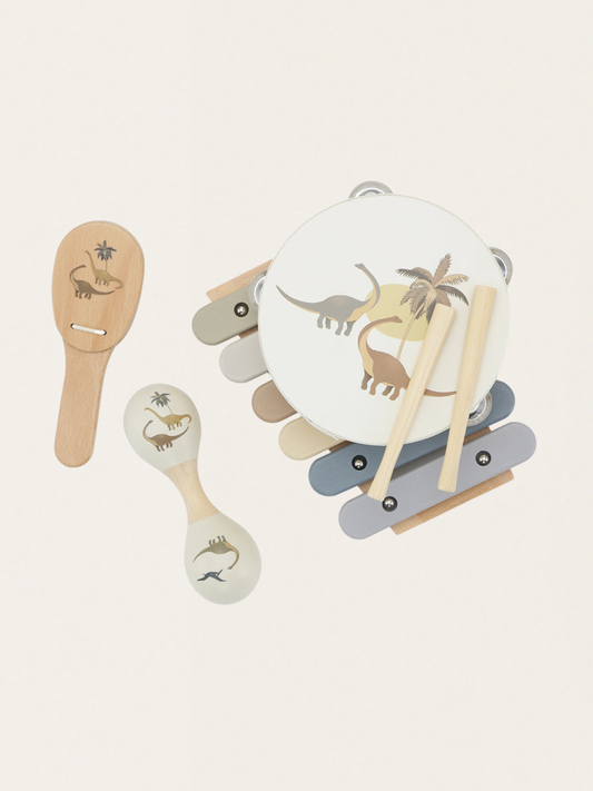 A set of wooden instruments in a suitcase