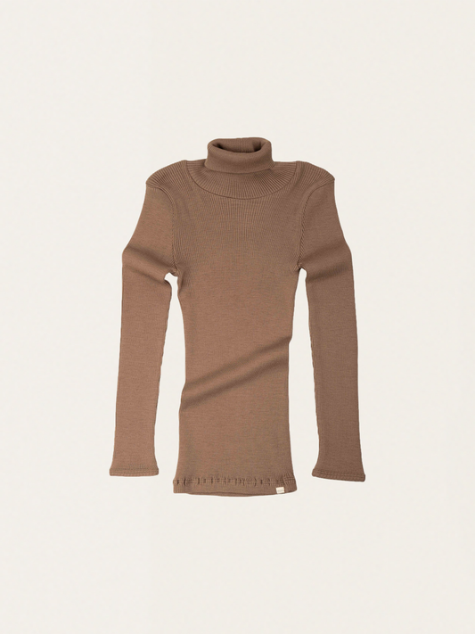 Prążkowany golfik z wełny merino Walnut