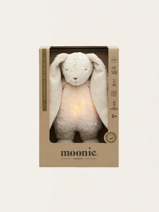 Szumiący króliczek Moonie Organic 2.0 z lampką nocną