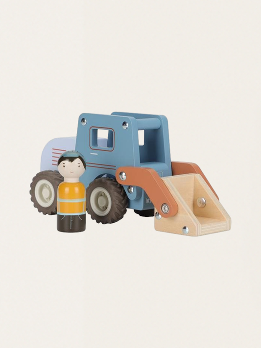 Drewniane autko z ludzikiem - Koparka