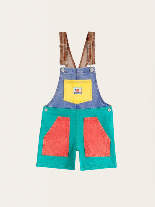 Bawełniane ogrodniczki denimowe Kids Smiling Color Block