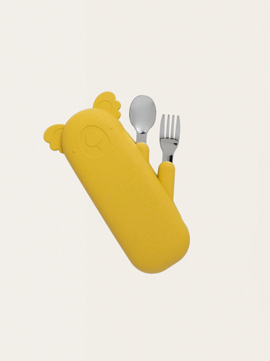 Sztućce w silikonowym etui Zoe the Koala - Mustard