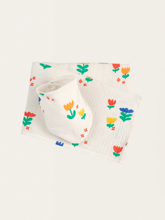 Zestaw niemowlęcy - muślinowa pieluszka i śliniaczek Garden Party all over