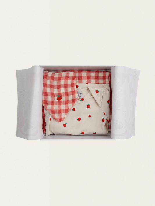 Zestaw niemowlęcy - śpioszki Tomato + akcesoria Vichy