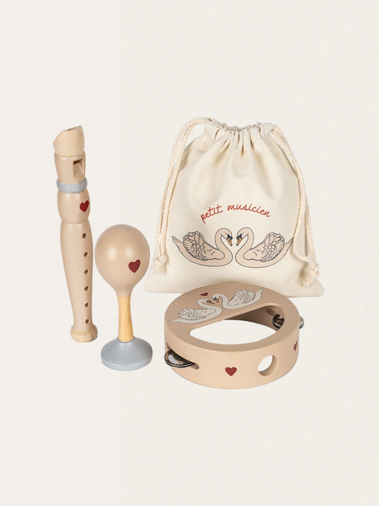 Zestaw drewnianych instrumentów w woreczku
