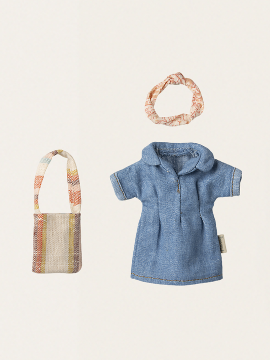 Ubranko dla myszki Maileg Mum - Denim dress and bag
