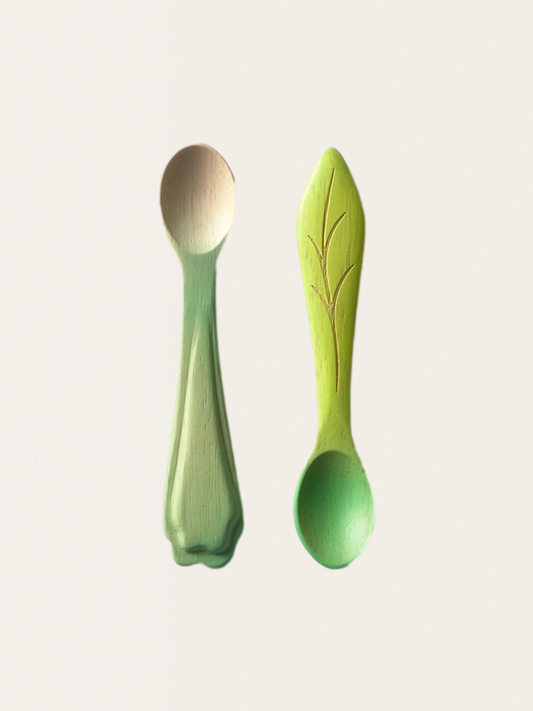 Zestaw drewnianych łyżeczek do karmienia 2 szt. Leek & Kale leaf