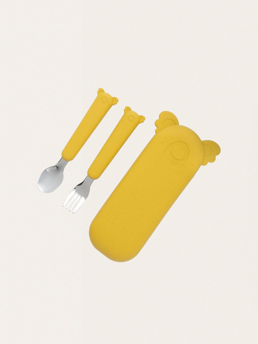 Sztućce w silikonowym etui Zoe the Koala - Mustard