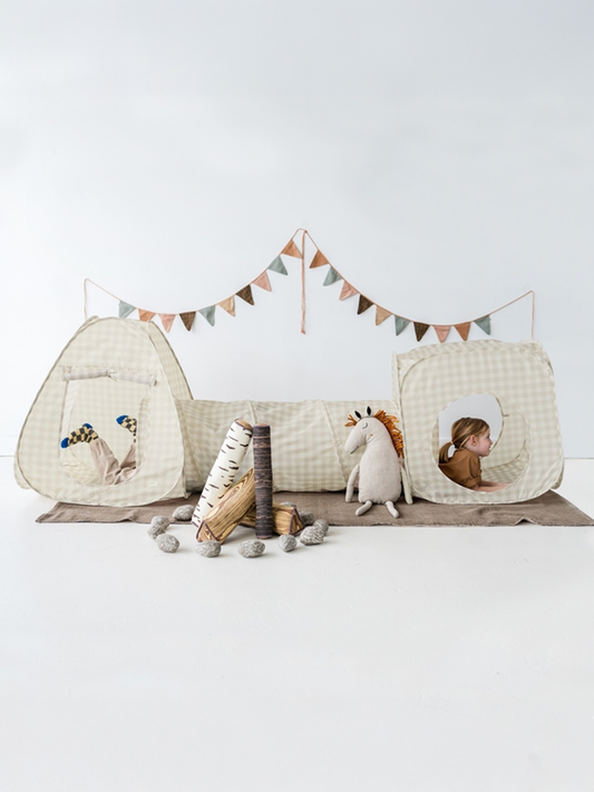 Zestaw namiotów z tunelem 3w1 Gingham Beige
