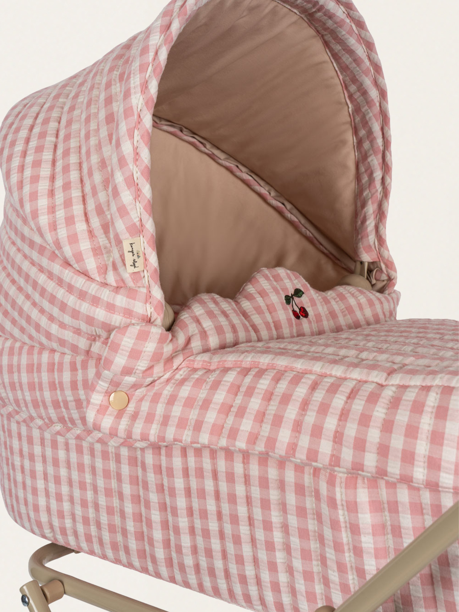 Wózek vintage dla lalek Doll Pram Powder Pink Check