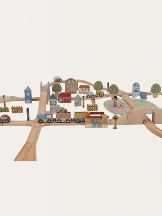 Drewniana kolejka z miasteczkiem - 114 elementów