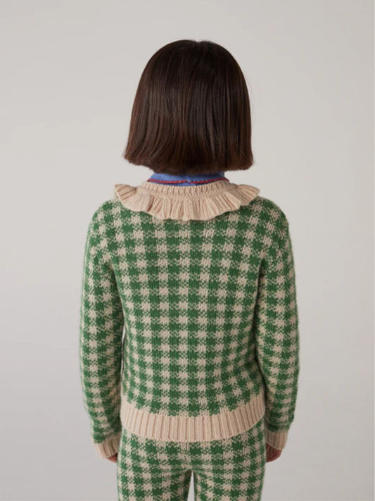 Kardigan Sara z wełny alpaki i merino Gingham Green