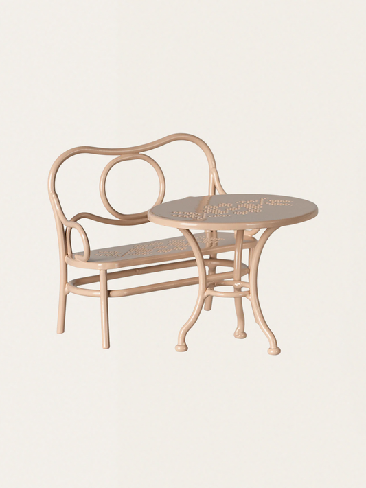 Zestaw kawowy - stół i ławka Big Pale Pink