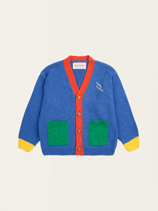 Bawełniany kardigan Baby Color block V-neck