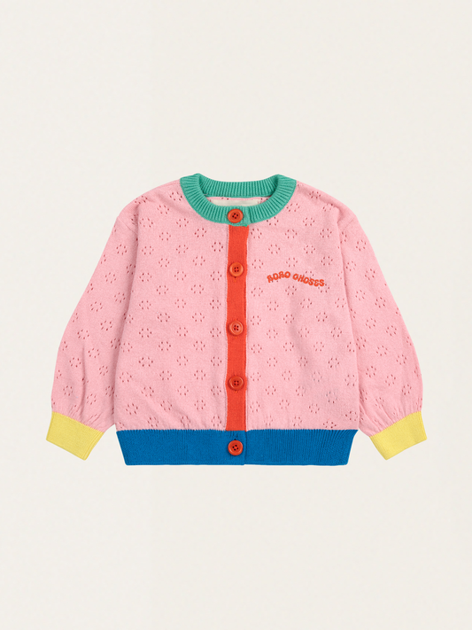 Bawełniany kardigan Baby Color block open work