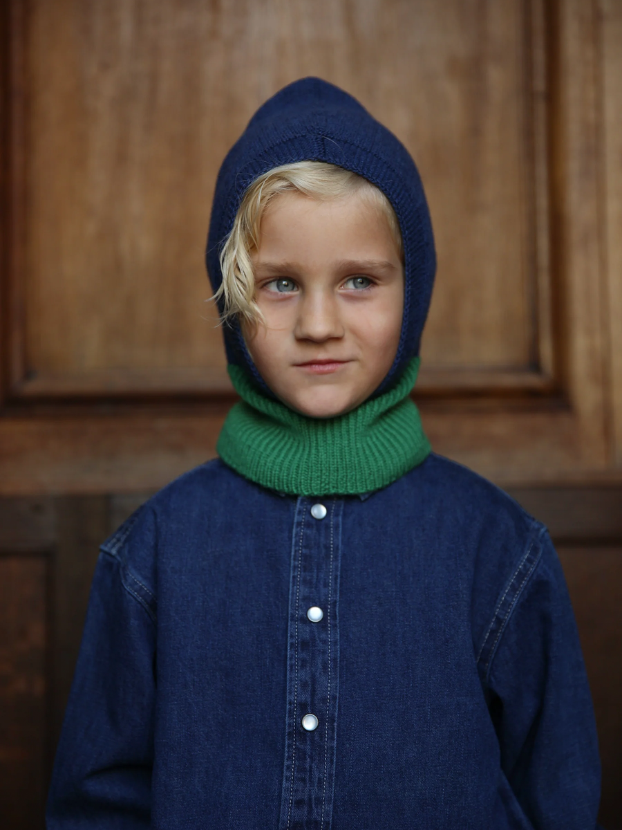 Bezszwowa kominiarka z włoskiej wełny merino Blue / Grass