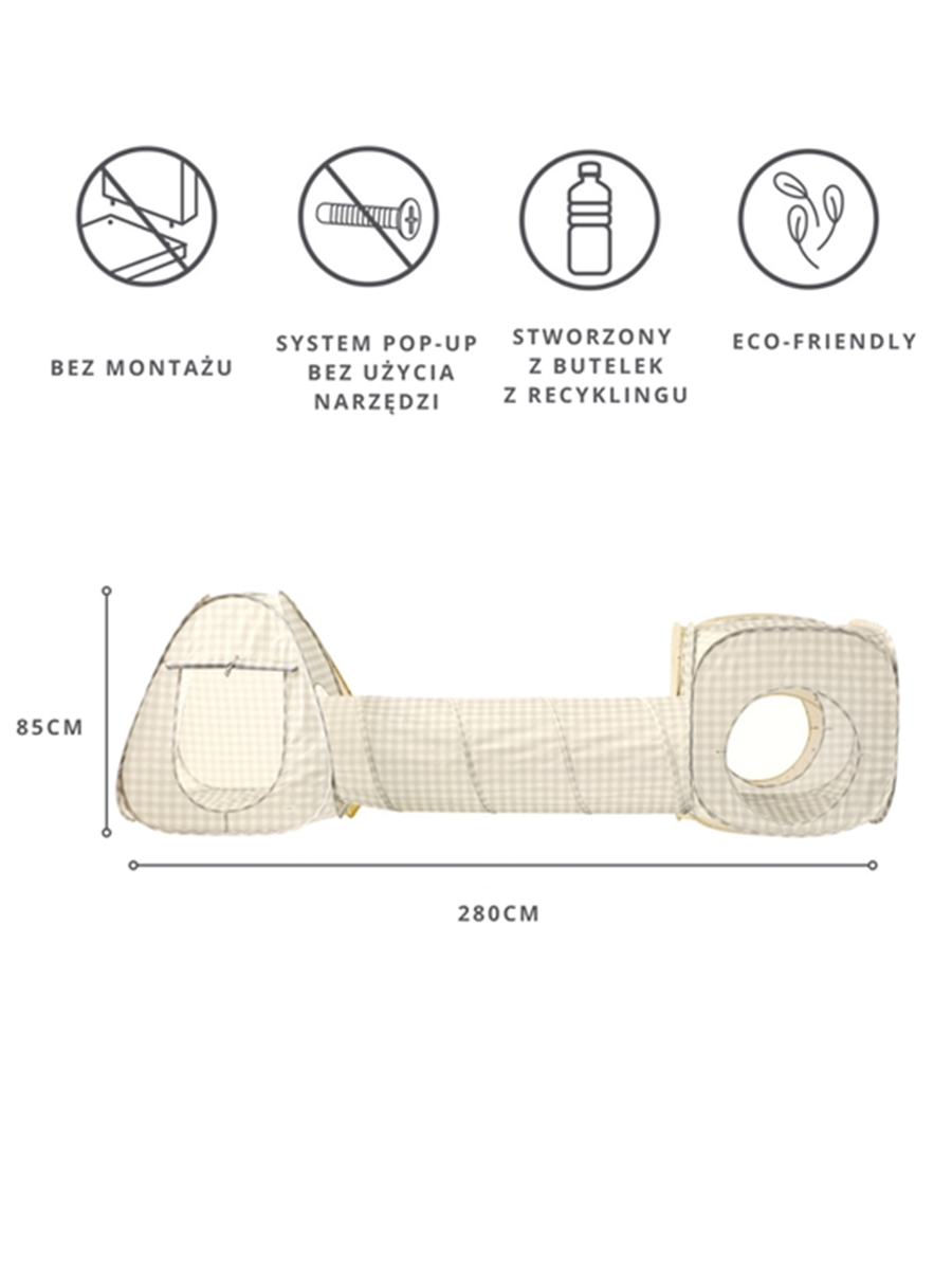 Zestaw namiotów z tunelem 3w1 Gingham Beige