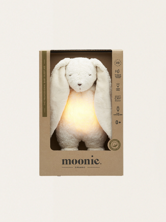 Szumiący króliczek Moonie Organic 2.0 z lampką nocną