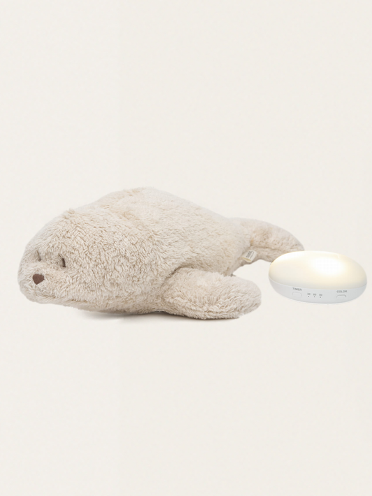 Szumiąca foka Moonie Organic z lampką nocną Sand