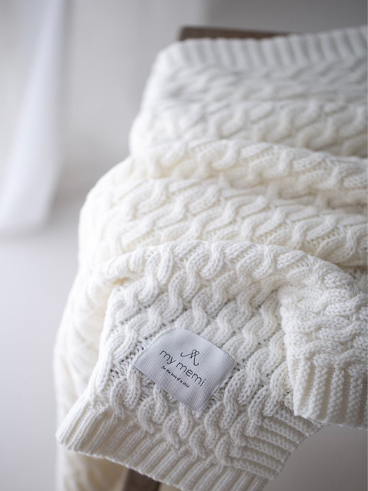 Ciepły kocyk z wełny merino My Memi - premium collection Cream