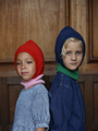 Bezszwowa kominiarka z włoskiej wełny merino Cotton candy / Red