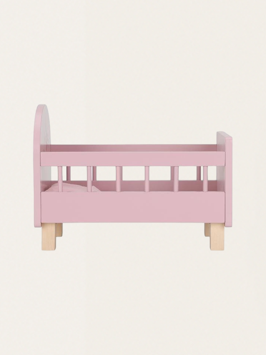 Drewniane łóżeczko dla lalek z pościelą