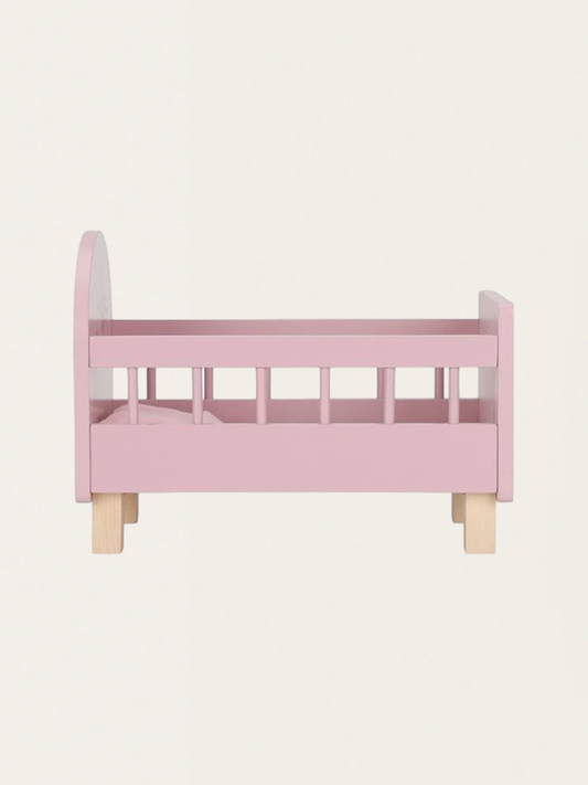 Drewniane łóżeczko dla lalek z pościelą