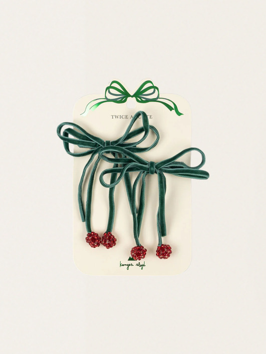 Koralikowe spinki do włosów Cherry Bow Clips Smoke Pine