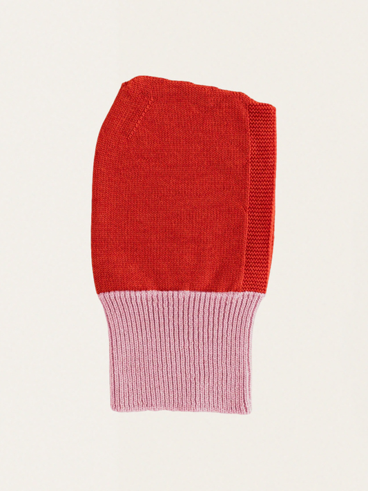 Bezszwowa kominiarka z włoskiej wełny merino Cotton candy / Red