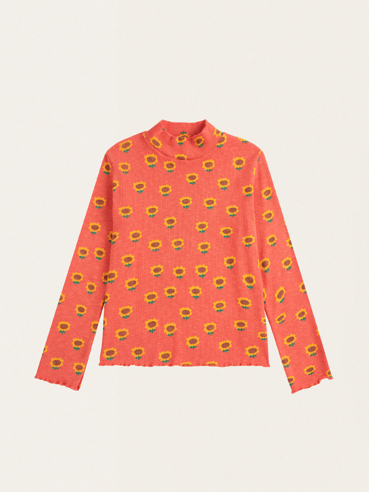 Kids Sunflower all over cotton turtleneck