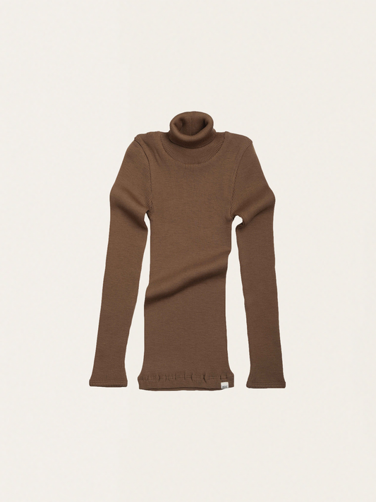 Prążkowany golfik z wełny merino Caramel