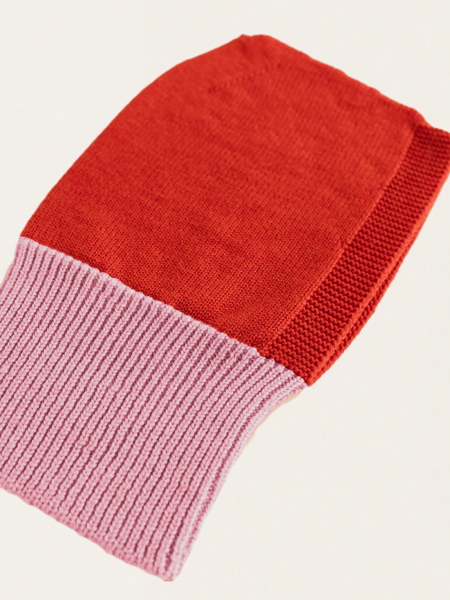 Bezszwowa kominiarka z włoskiej wełny merino Cotton candy / Red