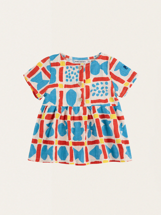 Bawełniana sukienka muślinowa Baby Geometric Game